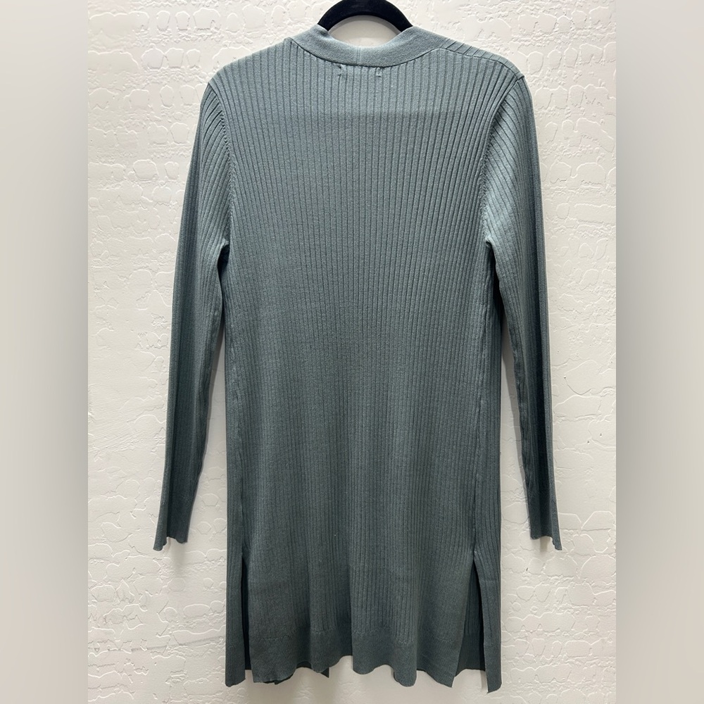 Open Front Ribbed Cardigan in Foam Green - Picture 2 of 7